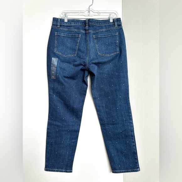 NWOT Talbots Simply Flattering 5 Pocket Ankle Jeans Dark Wash Bronze Studded - Picture 9 of 12